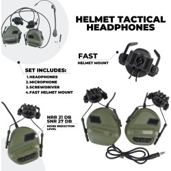 Taktická sluchátka na prilbu Active Helmet Headset Olive